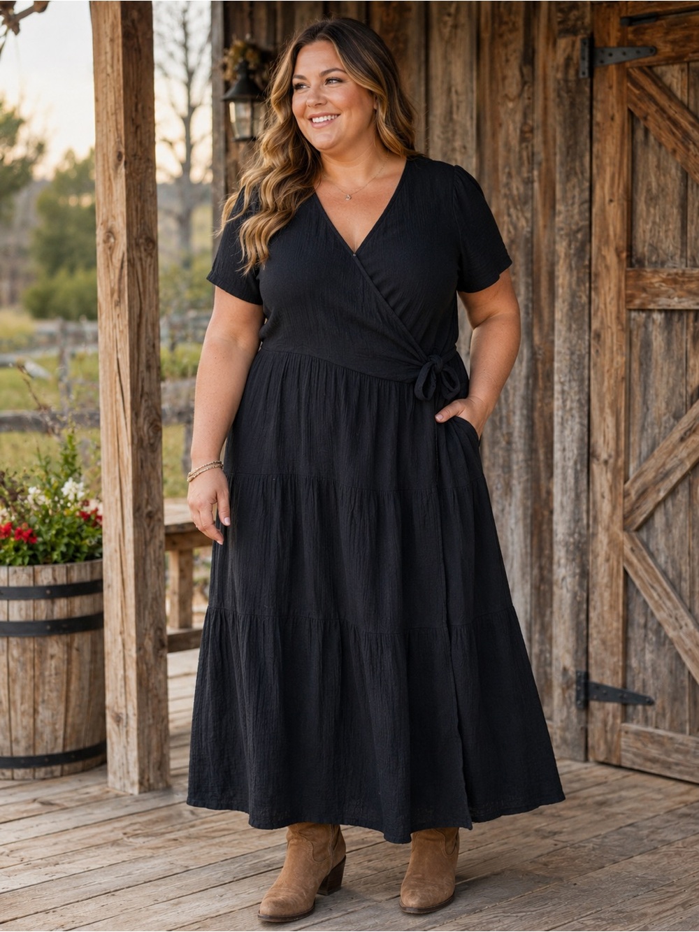 Old Navy Black Wrap Midi/Maxi Dress | Size XL | 100% Cotton | Plus Size